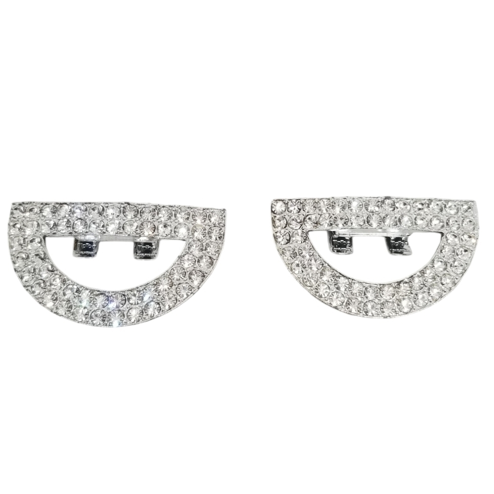 TIPTOE 1950s CRYSTAL PAVE & SILVERTONE GEOMETRIC DESIGN SHOE CLIPS